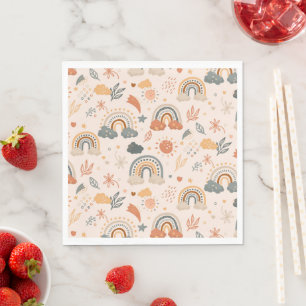 Rainbow Clouds Sun Pattern, Earth Tones Napkin