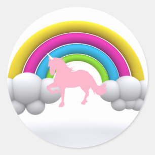 Rainbow, Clouds, Unicorn, Custom Printed Classic Round Sticker