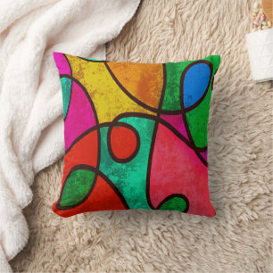 Rainbow clown colour designs Fractal Abstract Throw Pillow