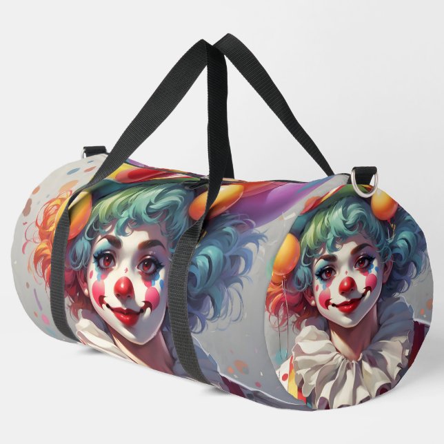 Rainbow Clowns Fun Happy Large Duffel Bag (Left Corner)