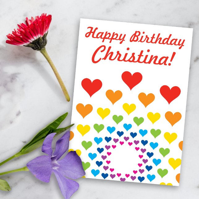 Rainbow color hearts - Happy Birthday Custom Name Card (Creator Uploaded)