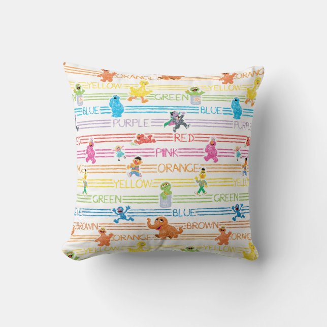 Rainbow Color Sesame Pals Pattern Throw Pillow (Front)