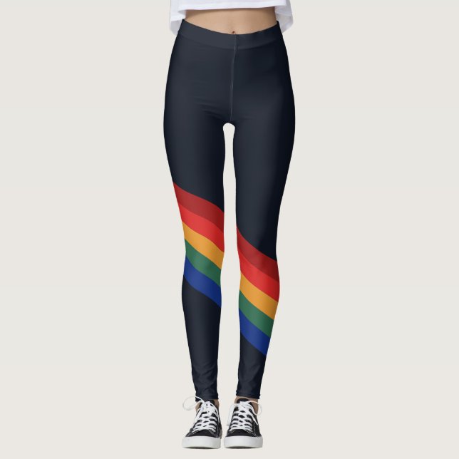 Rainbow Color Stripes Rainbow Leggings (Front)