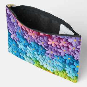RAINBOW COLORED 3D LOOK FLOWERS ACCESSORY POUCH