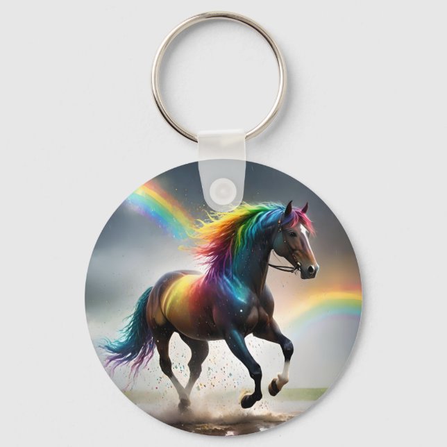 Rainbow Colored Fantasy Horse, Keychain (Front)