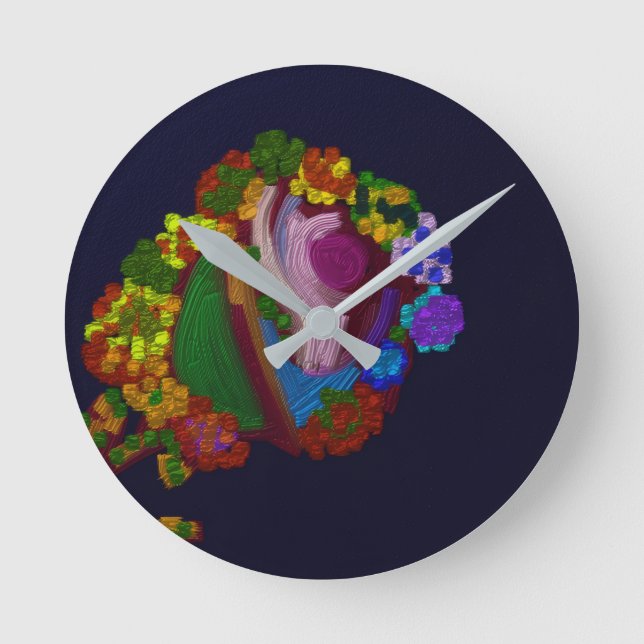 Rainbow Colored Floral  Round Clock (Front)