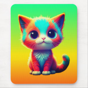 Rainbow Colored Kitten Cartoon Design-68677 Mouse Pad