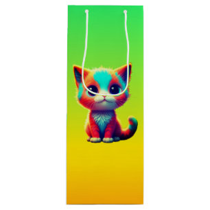 Rainbow Colored Kitten Cartoon Design-68677 Wine Gift Bag