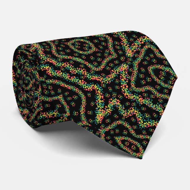 Rainbow Colored Seurat Style Pointillism Pattern  Tie (Rolled)
