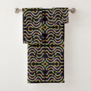 Rainbow Colored String Rope Repeating Pattern Art Bath Towel Set