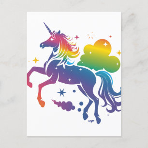 Rainbow colored unicorn design postcard