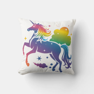 Rainbow colored unicorn design throw pillow