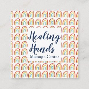Rainbow Colorful Watercolor Massage Therapy Heal Square Business Card