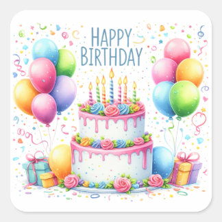 Rainbow colors Birthday Square Sticker