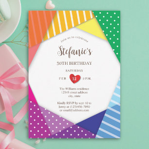 Rainbow Colors Festival Themed 30th Birthday Party Invitation