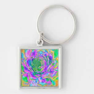 Rainbow Colors Fiesta Succulent Sedum Rosette Keychain