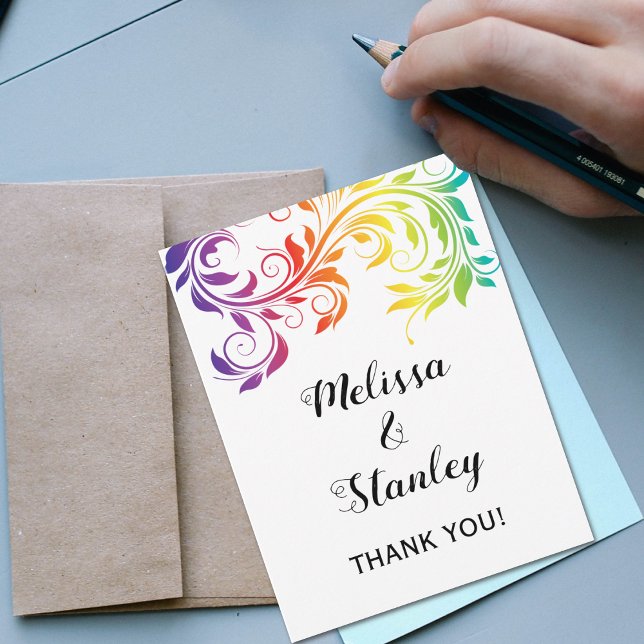 Rainbow colors scroll leaf wedding Thank You Card (Creator Uploaded)