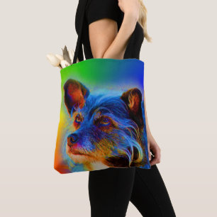 Rainbow Colors Terrier Abstract Dog Art  Tote Bag