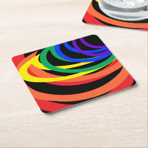 Rainbow Colour Abstract Crescent Paper Coasters