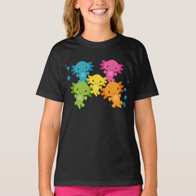 Rainbow Colour Axolotl Family Youth Girls Shirt (Front)