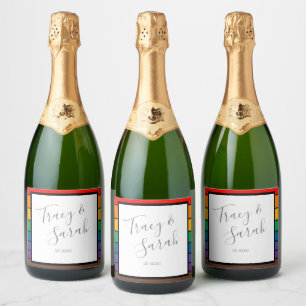 Rainbow Colour block Stripes Sparkling Wine Label