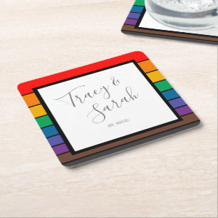 Rainbow Colour block Stripes Square Paper Coaster