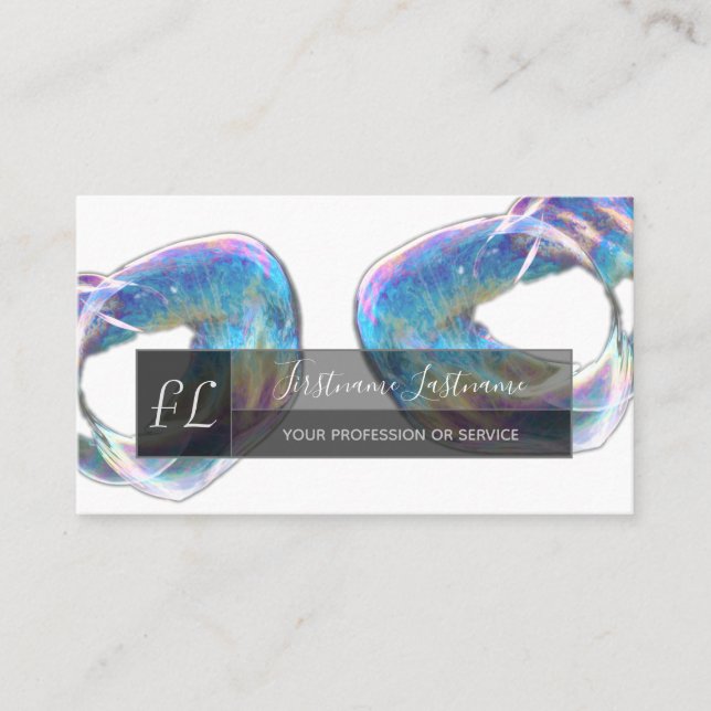 Rainbow colour bubble organic yoga teacher monogra business card (Front)