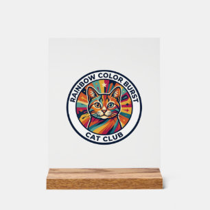 Rainbow Colour Burst Cat Cute Kitty Design - Rainb Acrylic Sign