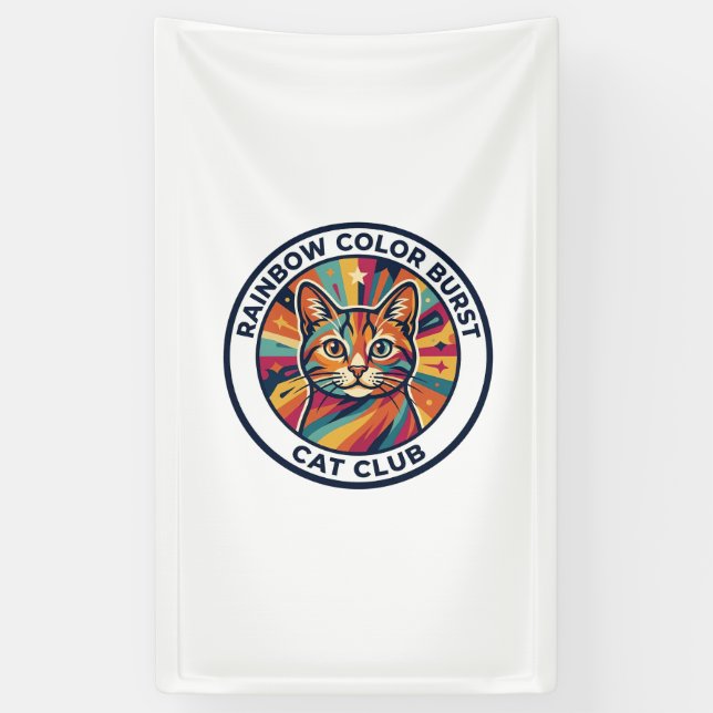 Rainbow Colour Burst Cat Cute Kitty Design - Rainb Banner (Vertical)