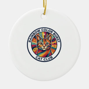 Rainbow Colour Burst Cat Cute Kitty Design - Rainb Ceramic Ornament