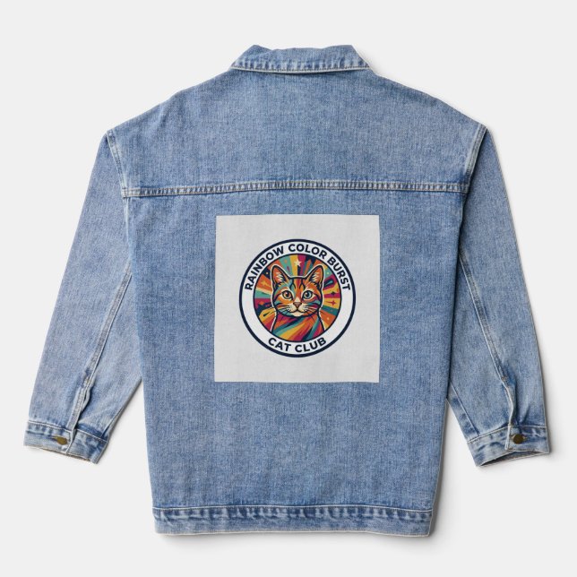 Rainbow Colour Burst Cat Cute Kitty Design - Rainb Denim Jacket (Back)