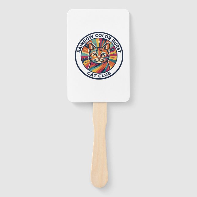 Rainbow Colour Burst Cat Cute Kitty Design - Rainb Hand Fan (Front)