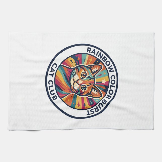 Rainbow Colour Burst Cat Cute Kitty Design - Rainb Kitchen Towel (Horizontal)