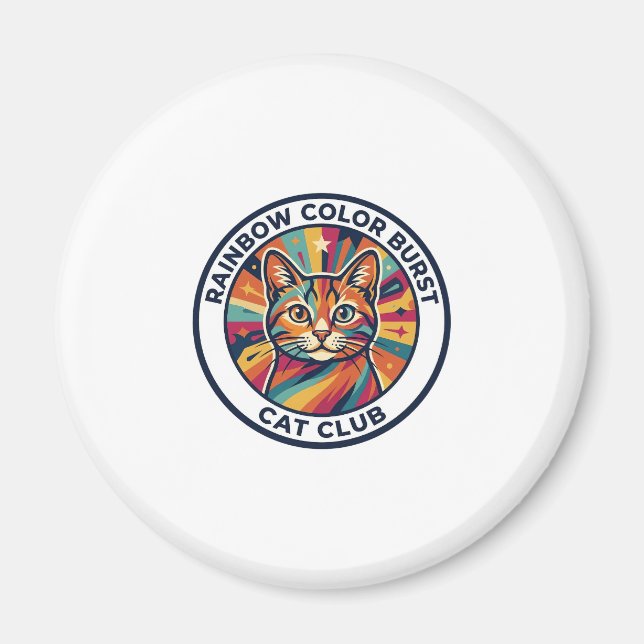 Rainbow Colour Burst Cat Cute Kitty Design - Rainb Magnet (Front)