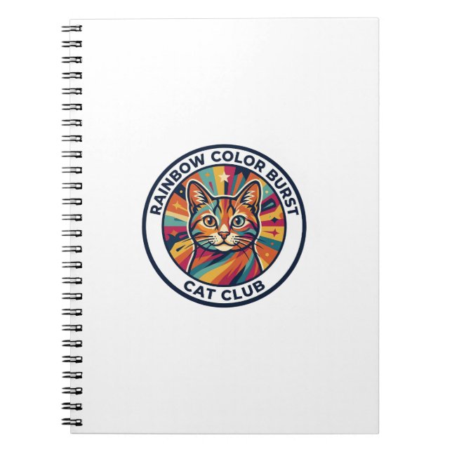 Rainbow Colour Burst Cat Cute Kitty Design - Rainb Notebook (Front)