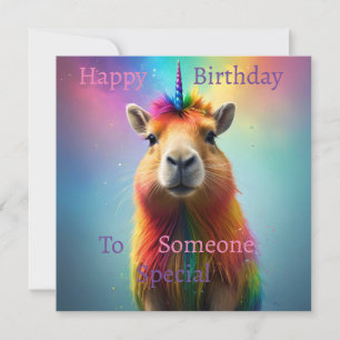 Rainbow Colour Capybara Unicorn Flat Birthday Card