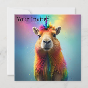 Rainbow Colour Capybara Unicorn,  Invitation