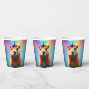 Rainbow Colour Capybara Unicorn,  Paper Cups