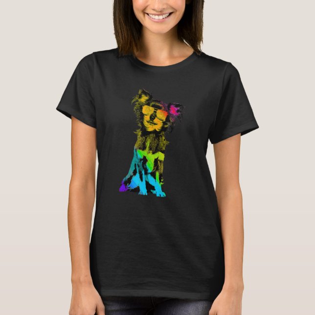 Rainbow Colour Chihuahua Dog with Sunglasses Color T-Shirt (Front)