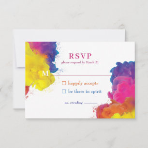 Rainbow Colour Explosion Wedding RSVP Card