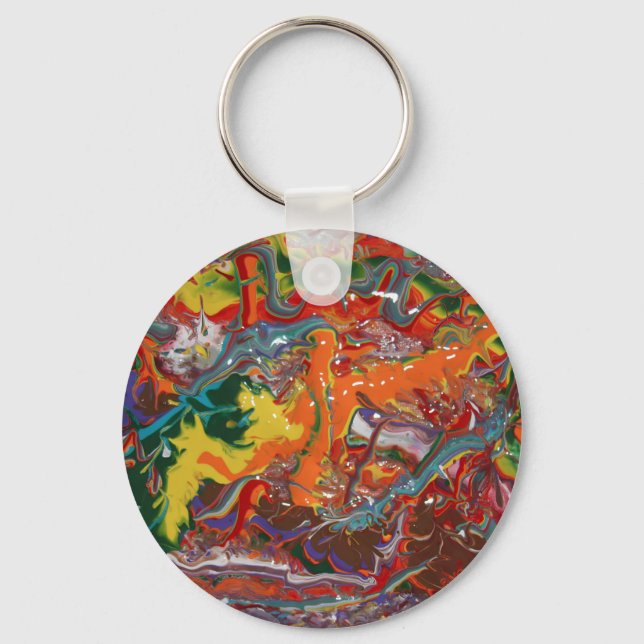 Rainbow Colour Flow Paint Art Keychain (Front)