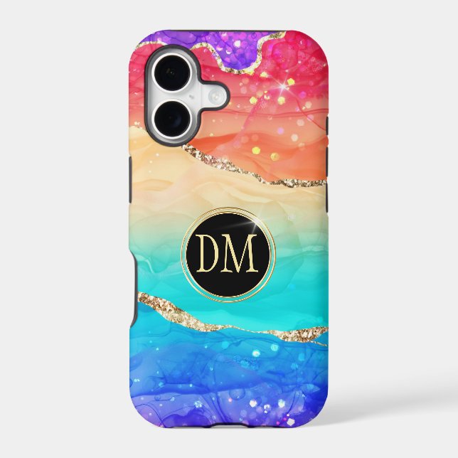 Rainbow Colour Gold Glitter Monogram (Back)