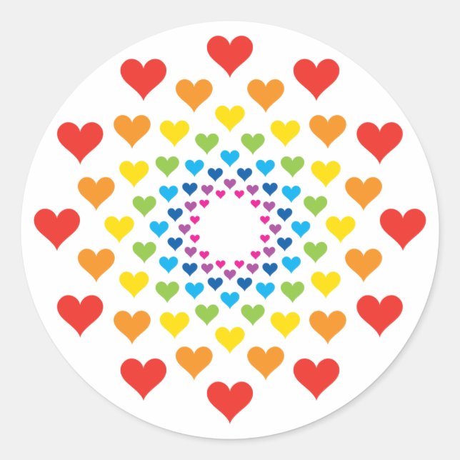 Rainbow colour hearts classic round sticker (Front)