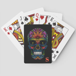 Rainbow Colour Mexican Sugar Skull Monogram Initia Playing Cards