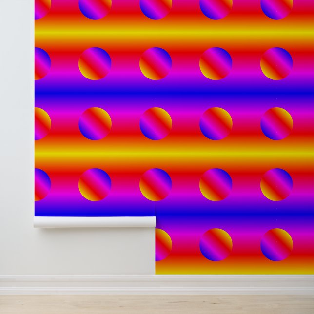 Rainbow Colour Neon Stripe and Circles Art Pattern Wallpaper (Application)