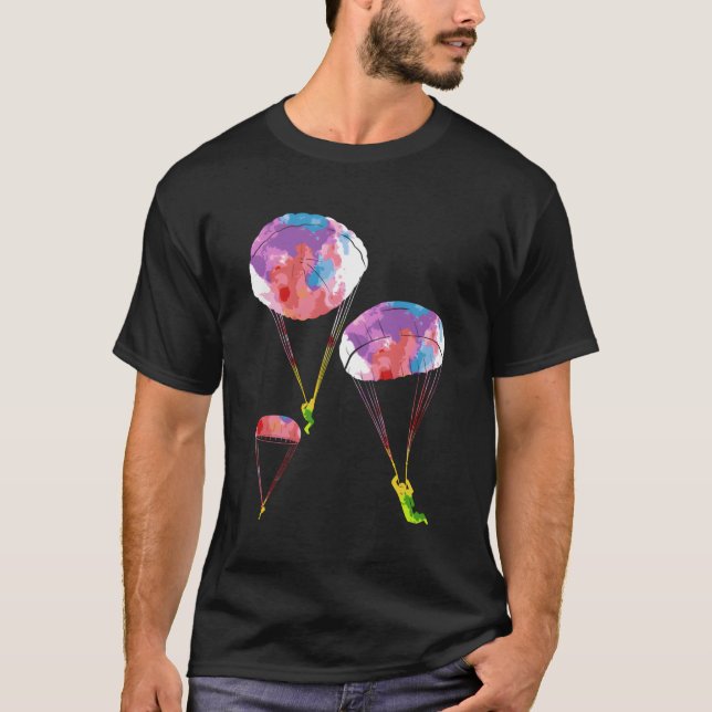 Rainbow Colour Parachute Skydiving Skydiver T-Shirt (Front)
