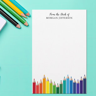 Rainbow Colour Pencils Art Teacher Personalized Stationery