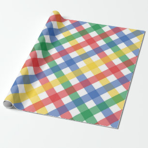 Rainbow Colour Plaid Grid Pattern, Primary Colours Wrapping Paper