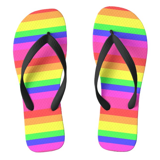 Rainbow Colour Spectrum Stripes Design Flip Flops (Footbed)