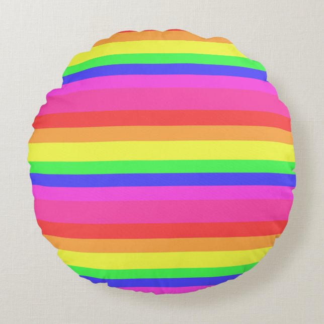 Rainbow Colour Spectrum Stripes Design Round Pillow (Front)